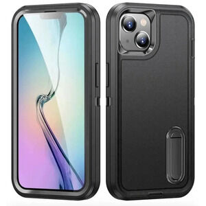 Rugged Kickstand Case for iPhone 15‎ 6.1” Heavy Duty Shockproof Drop-Proof Black
